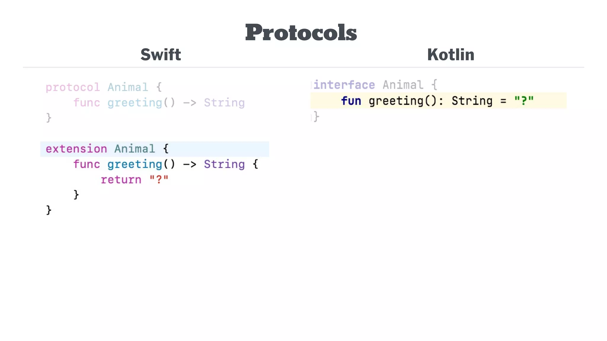 Swift
Protocols
Kotlin
 