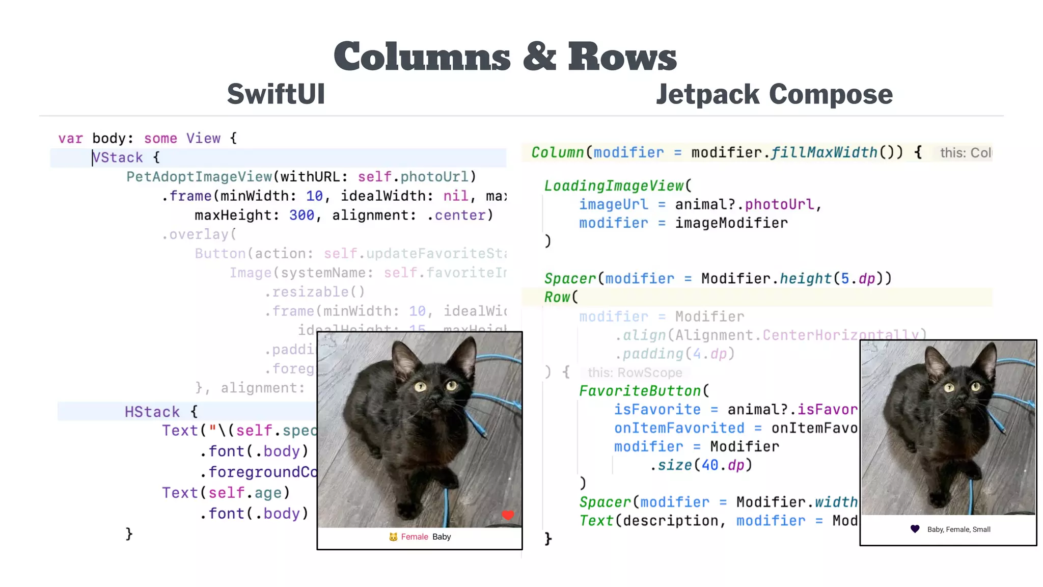Columns & Rows
SwiftUI Jetpack Compose
 