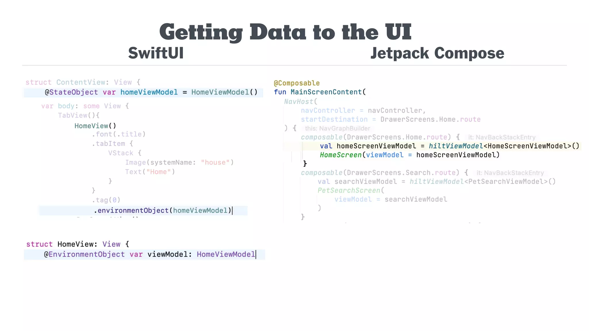 Getting Data to the UI
SwiftUI Jetpack Compose
 