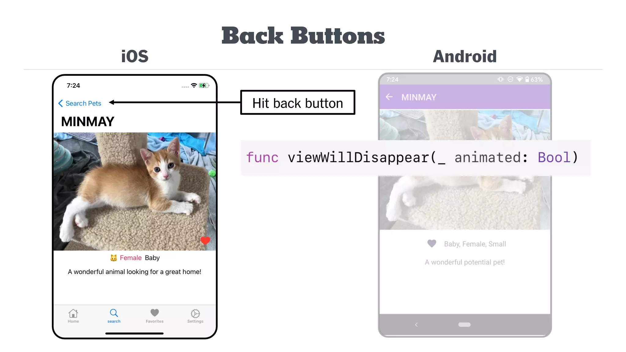 Back Buttons
iOS Android
Hit back button
 