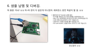 6. 샘플 납땜 및 디버깅.
허 봉춘: 아놔! ㅠㅠ RJ-45 핀이 다 같은게 아니었어. 레퍼런스 완전 똑같이 할 걸. ㅠㅠ
만신창이 ㅠㅠ
• 봉춘씨의 IoT Sample 납땜 결과
- RJ-45를 레퍼런스와 다른 종류를 사용하였습니다.
- Mac 주소 EEPROM의 NC핀과 VCC핀이 뒤바뀌었습니다.
- 리셋 버튼과 Boot0핀이 너무 가깝습니다.
- USB Port 고정용 Hole을 뚫지 않았습니다.
- SD Card socket 고정용 Hole 사이즈가 너무 작습니다.
 