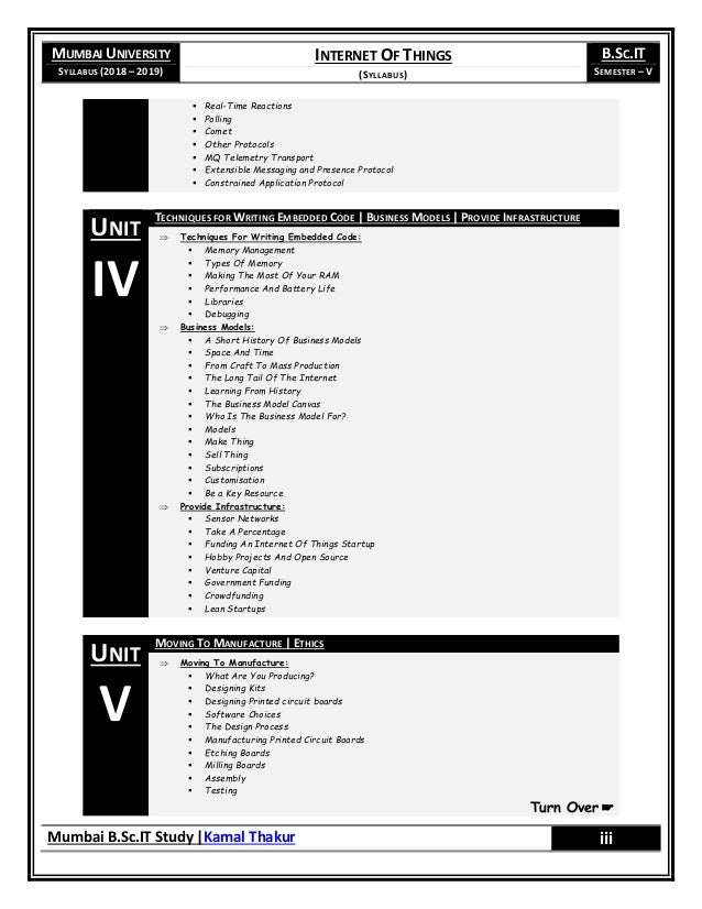 Internet of Things – Syllabus (2018 - 2019) [Mumbai University]