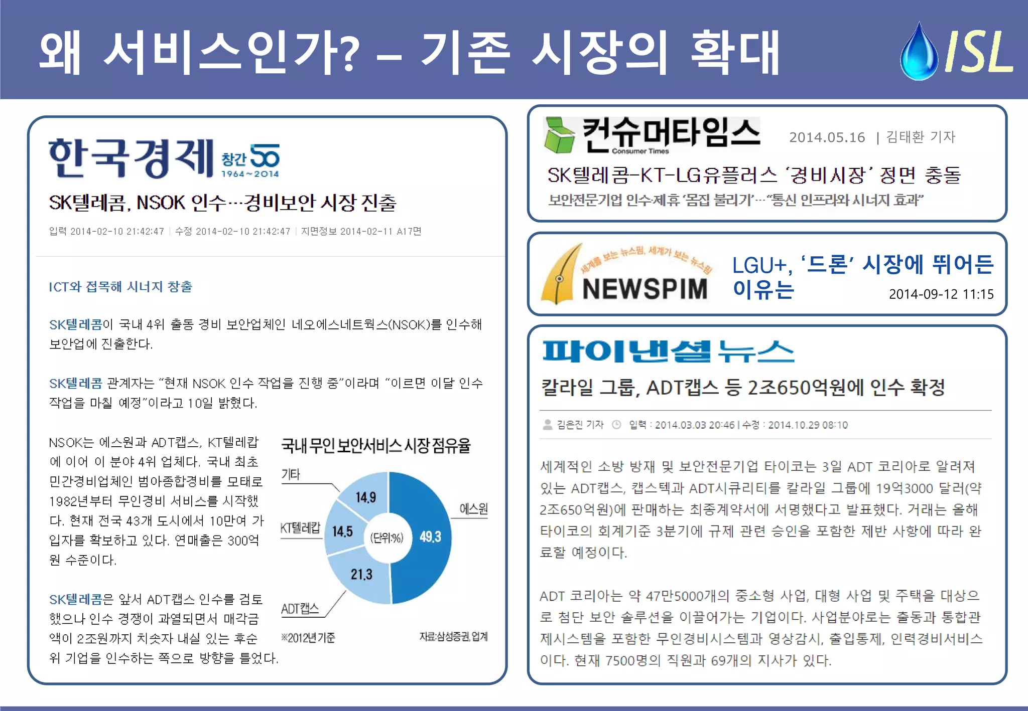 왜 서비스인가? – 기존 시장의 확대 
LGU+, ‘드론’ 시장에 뛰어든 
이유는 
2014-09-12 11:15 
2014.05.16 | 김태환 기자  