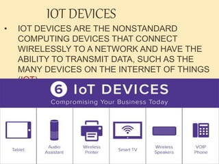  GENERALLY, SENSORS ARE USED IN THE
ARCHITECTURE OF IOT DEVICES.
SENSORS ARE USED FOR SENSING THINGS AND
DEVICES ETC.
THE...