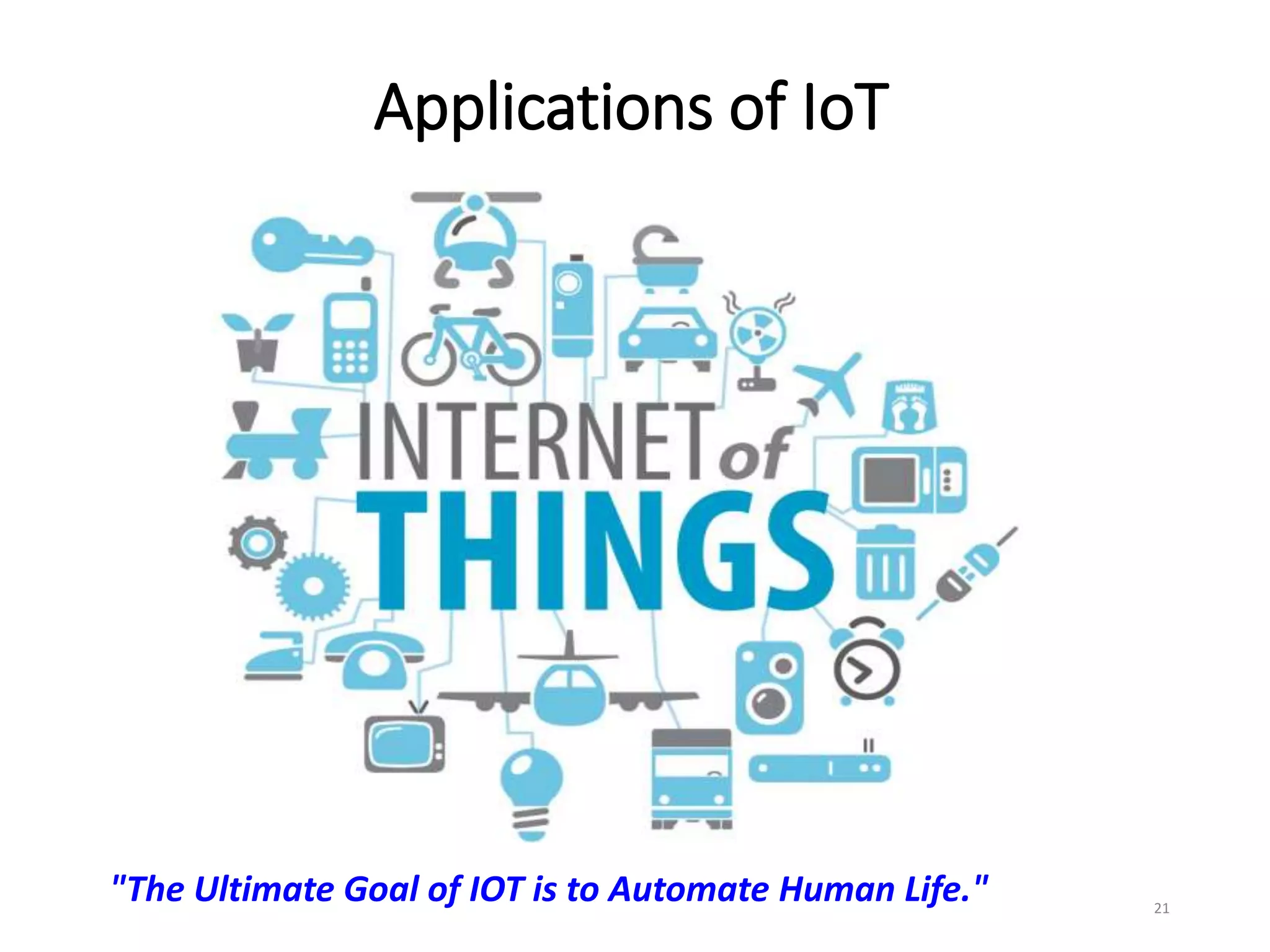 Applications of IoT
"The Ultimate Goal of IOT is to Automate Human Life." 21
 