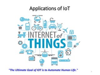 Applications of IoT
"The Ultimate Goal of IOT is to Automate Human Life." 21
 