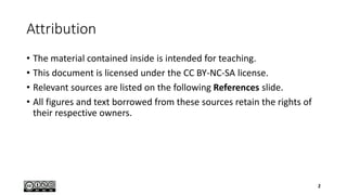 Attribution
• The material contained inside is intended for teaching.
• This document is licensed under the CC BY-NC-SA license.
• Relevant sources are listed on the following References slide.
• All figures and text borrowed from these sources retain the rights of
their respective owners.
2
 