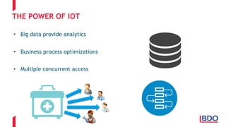 THE POWER OF IOT
• Big data provide analytics
• Business process optimizations
• Multiple concurrent access
 