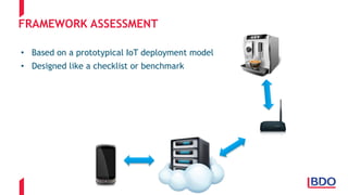 FRAMEWORK ASSESSMENT
• Based on a prototypical IoT deployment model
• Designed like a checklist or benchmark
 
