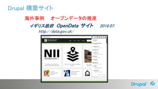 1
海外事例 オープンデータの推進
イギリス政府 OpenData サイト 2016.07.
http://data.gov.uk/
Drupal 構築サイト
 