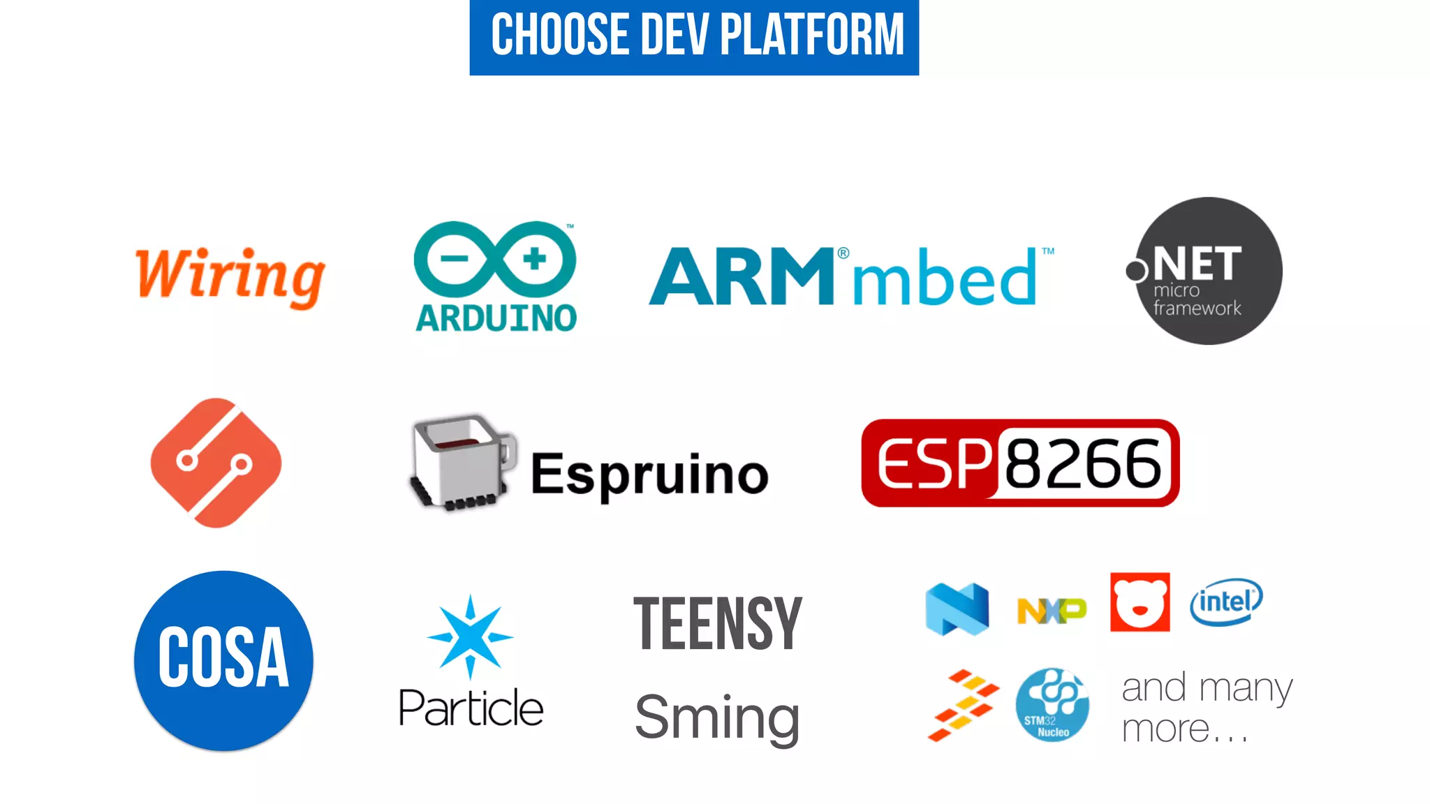 Choose Dev Platform
COSA Teensy
and many 
more…Sming
 