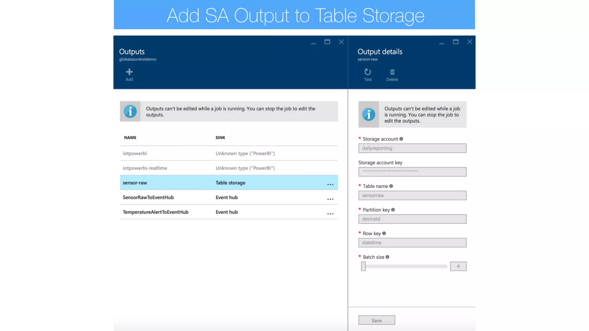Add SA Output to Table Storage
 