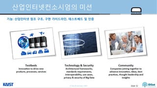 © Auto-ID Lab Korea / KAIST Slide 51
산업인터넷컨소시엄의 미션
기능: 산업인터넷 참조 구조, 구현 가이드라인, 테스트베드 및 인증
 