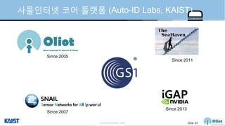 © Auto-ID Lab Korea / KAIST Slide 65
사물인터넷 코어 플랫폼 (Auto-ID Labs, KAIST)
iGAP
Since 2005
Since 2011
Since 2007
Since 2013
 