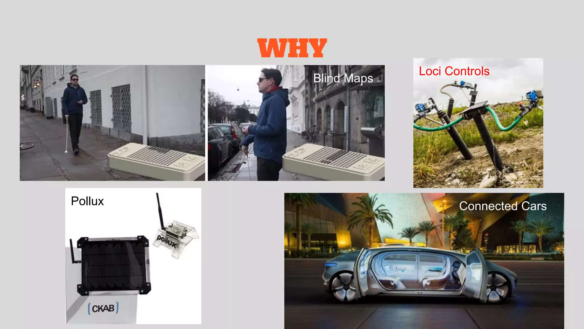 WHY
Blind Maps
Pollux
Loci Controls
Connected Cars
 