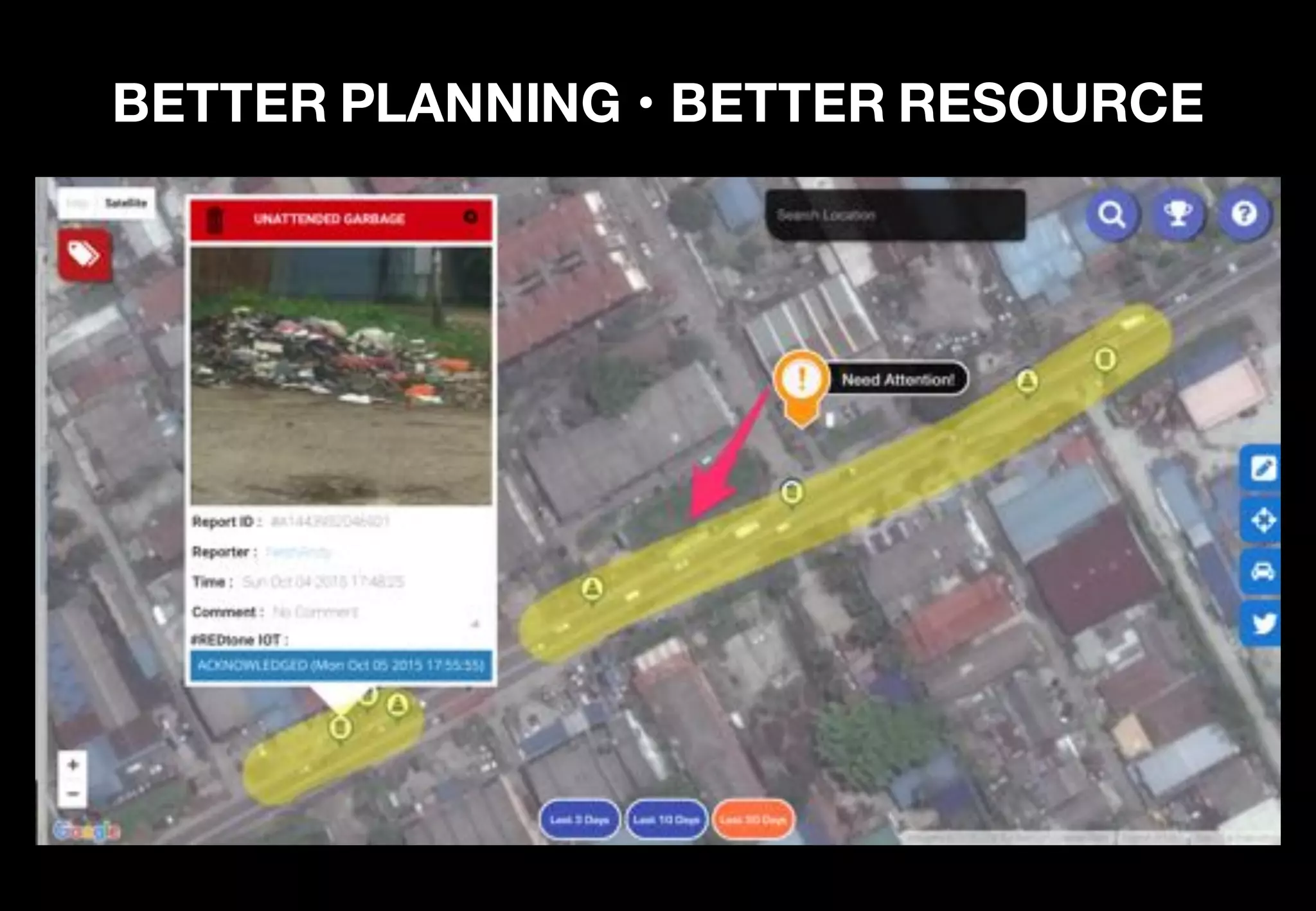 CORRELATE SEVERAL DATASETS
Examples
• Relationship between Dengue Cases with drainage issues, mosquito larvae,
weather
• Relationship between Leptospirosis (Penyakit Kencing Tikus) with unattended
garbage, weather, etc
 