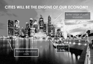 Quality of
Life
Better usage of public
resources
Reduce operational
costs
CITIES WILL BE THE ENGINE OF OUR ECONOMY
 