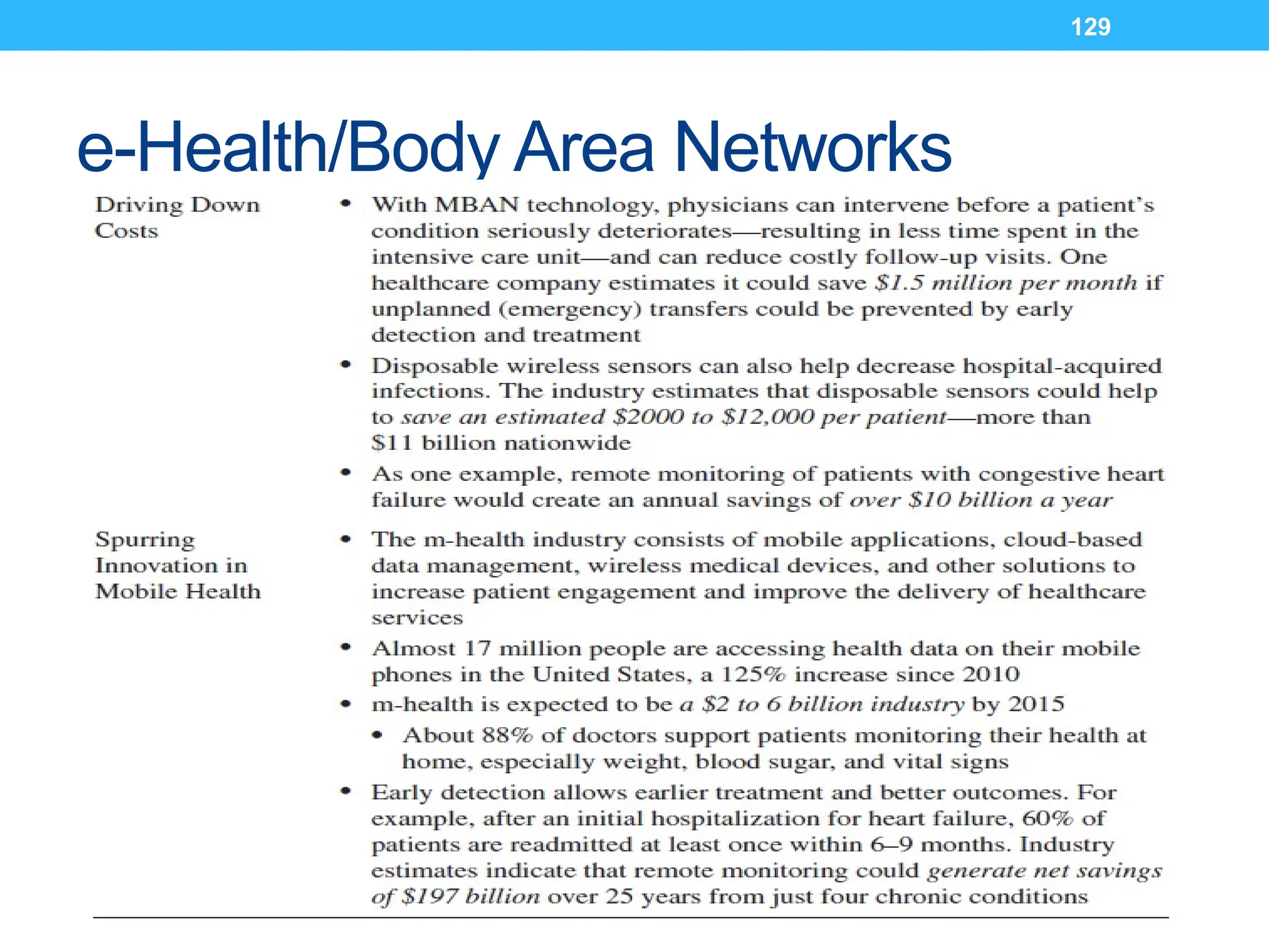 129
e-Health/Body Area Networks
 