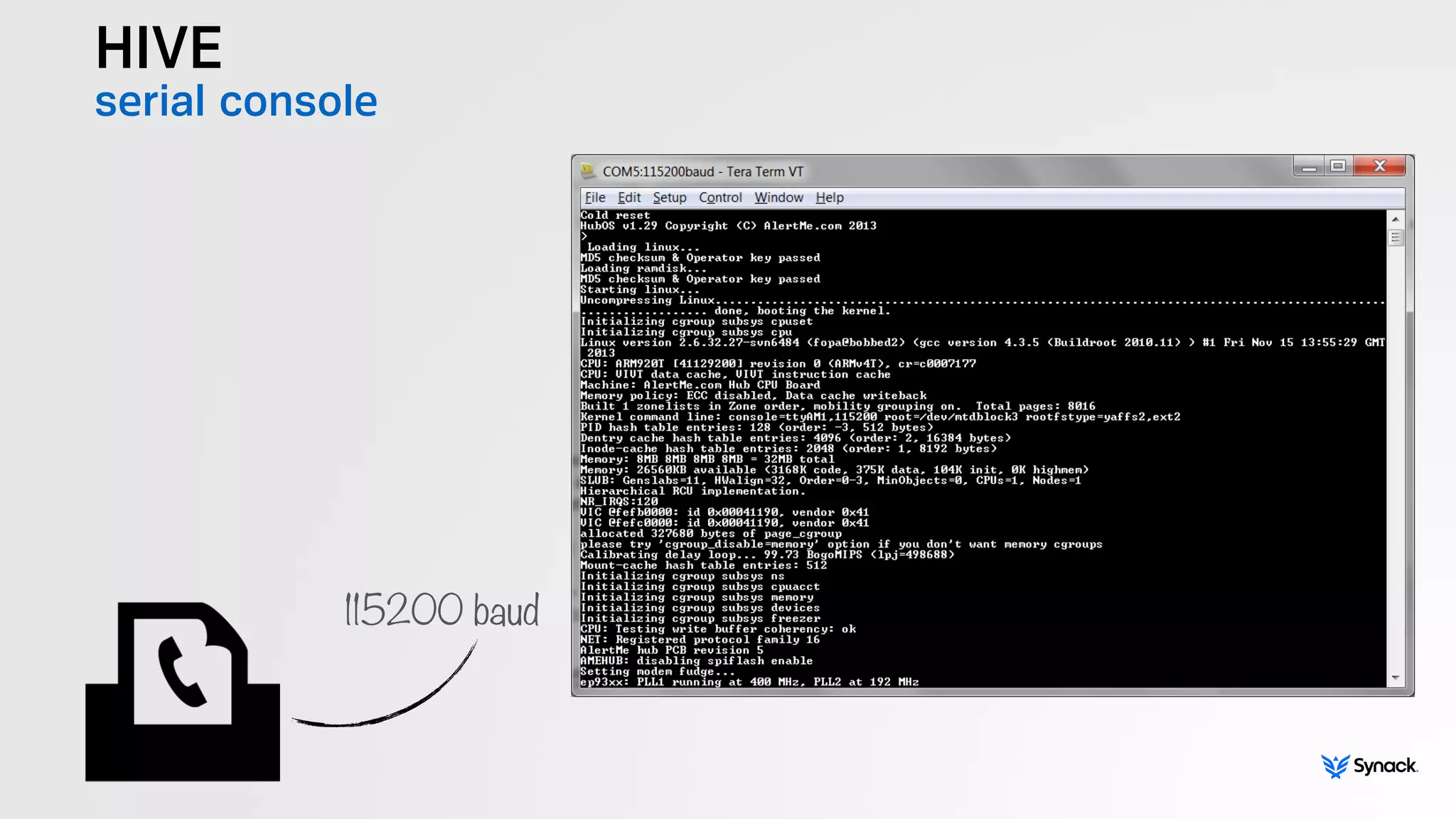 HIVE
serial console
115200 baud
 