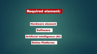 Required element:
Hardware element
Artificial intelligence (AI)
Software
Online Platforms
 