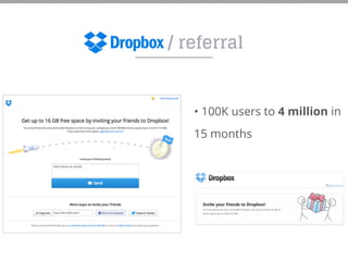 / referral
• 100K users to 4 million in
15 months
 