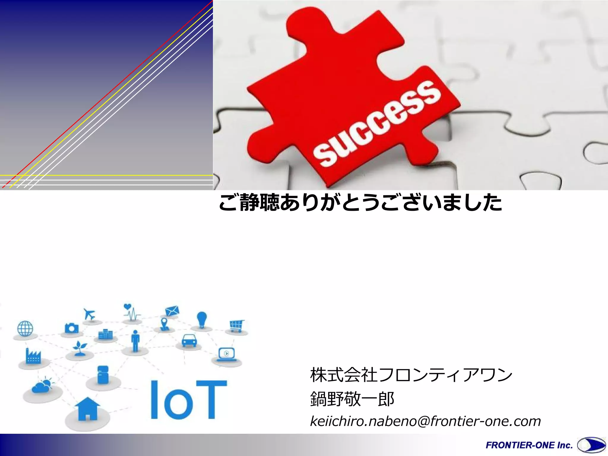 株式会社フロンティアワン
鍋野敬一郎
keiichiro.nabeno@frontier-one.com
ご静聴ありがとうございました
 