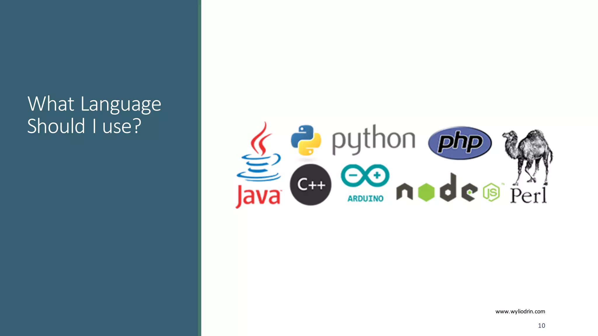 What	Language	
Should	I	use?
10
www.wyliodrin.com
 