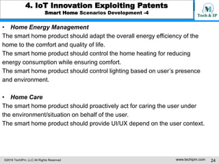 ©2016 TechIPm, LLC All Rights Reserved www.techipm.com 24
4. IoT Innovation Exploiting Patents
Smart Home Scenarios Develo...