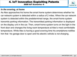 ©2016 TechIPm, LLC All Rights Reserved www.techipm.com 31
4. IoT Innovation Exploiting Patents
2020 IoT Scenarios -6
In th...
