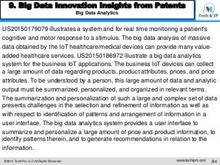 ©2016 TechIPm, LLC All Rights Reserved www.techipm.com 84
9. Big Data Innovation Insights from Patents
Big Data Analytics
...