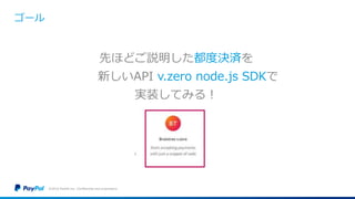 ゴール
先ほどご説明した都度決済を
新しいAPI v.zero node.js SDKで
実装してみる！
©2016 PayPal Inc. Confidential and proprietary.
 