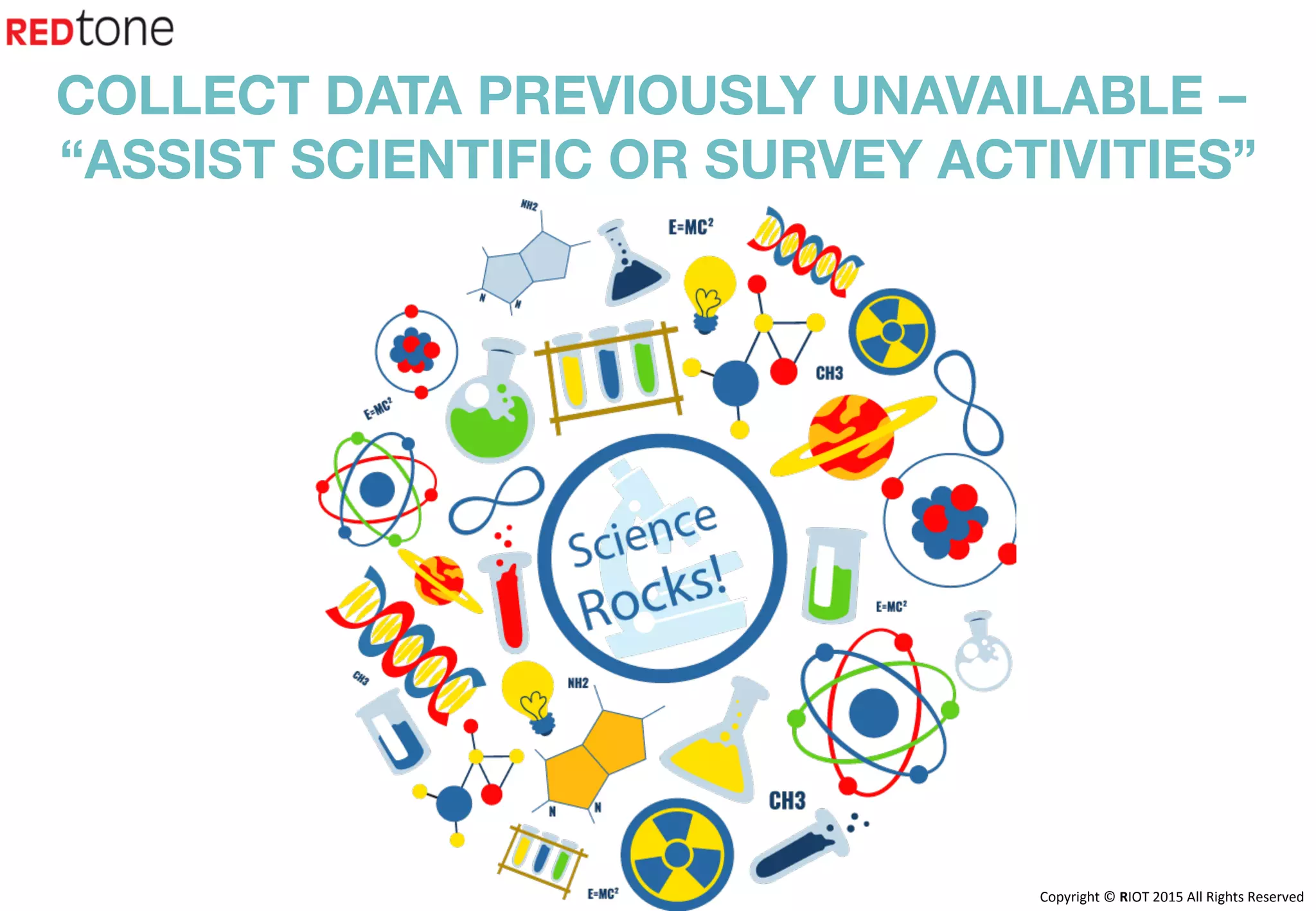 Copyright	©	RIOT	2015	All	Rights	Reserved	
COLLECT DATA PREVIOUSLY UNAVAILABLE –
“ASSIST SCIENTIFIC OR SURVEY ACTIVITIES”
 