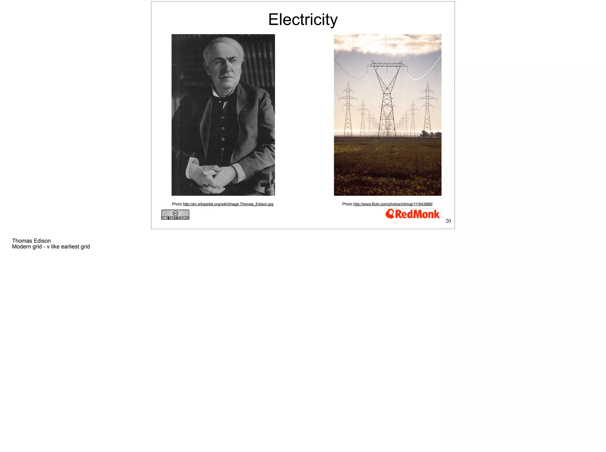 Electricity 
Photo http://en.wikipedia.org/wiki/Image:Thomas_Edison.jpg Photo http://www.flickr.com/photos/intimaj/111843868/ 
20 
 