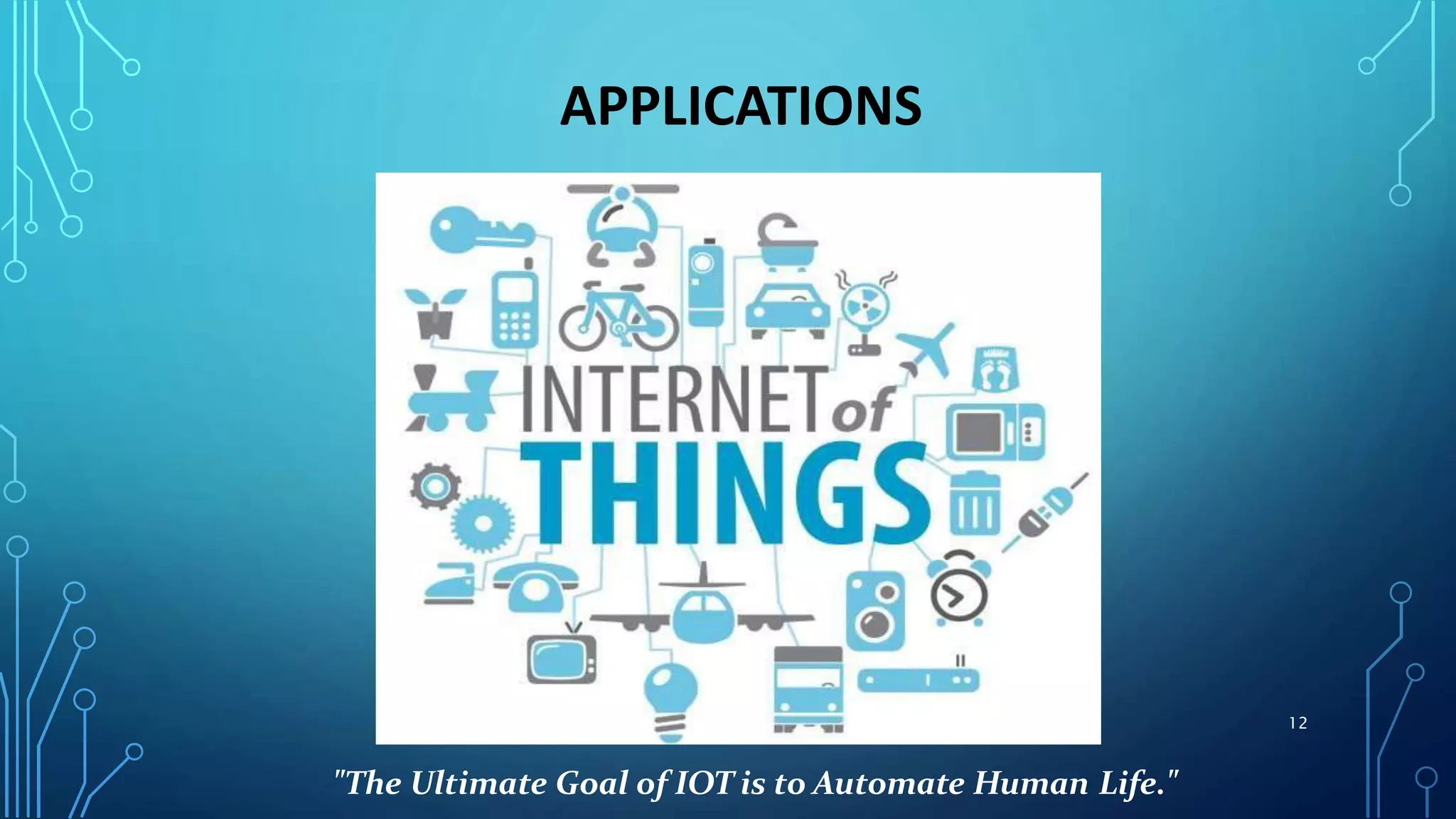 APPLICATIONS
"The Ultimate Goal of IOT is to Automate Human Life."
12
 