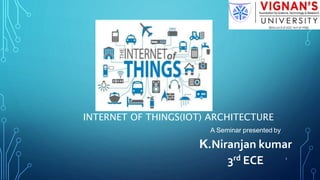 A Seminar presented by
K.Niranjan kumar
3rd ECE
INTERNET OF THINGS(IOT) ARCHITECTURE
1
 