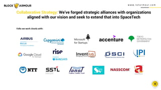 w w w . i o t a r m o u r. c o m
8
Collaborative Strategy: We’ve forged strategic alliances with organizations
aligned with our vision and seek to extend that into SpaceTech
Folks we work closely with:
 