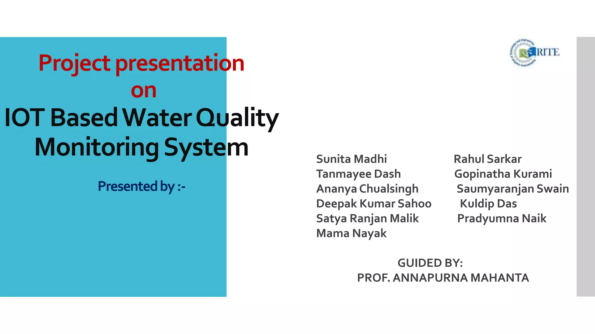 Iot based water quality monitoring system | PPTX