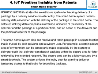 ©2016 TechIPm, LLC All Rights Reserved www.techipm.com 10
4. IoT Frontiers Insights from Patents
Smart Home Security
US201...