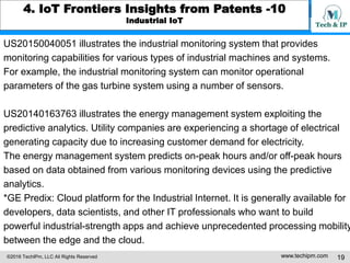 ©2016 TechIPm, LLC All Rights Reserved www.techipm.com 19
4. IoT Frontiers Insights from Patents -10
Industrial IoT
US2015...