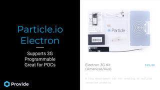 Particle.io
Electron
Supports 3G
Programmable
Great for POCs
 