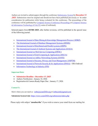 6th International Conference on IOT, Big Data and Security (IOTBS 2026 ...