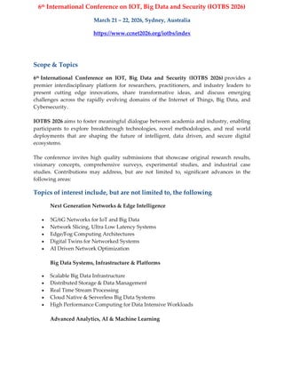 Call for Papers - 6th International Conference on IOT, Big Data and ...