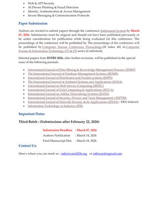 6th International Conference on IOT, Big Data and Security (IOTBS 2026 ...