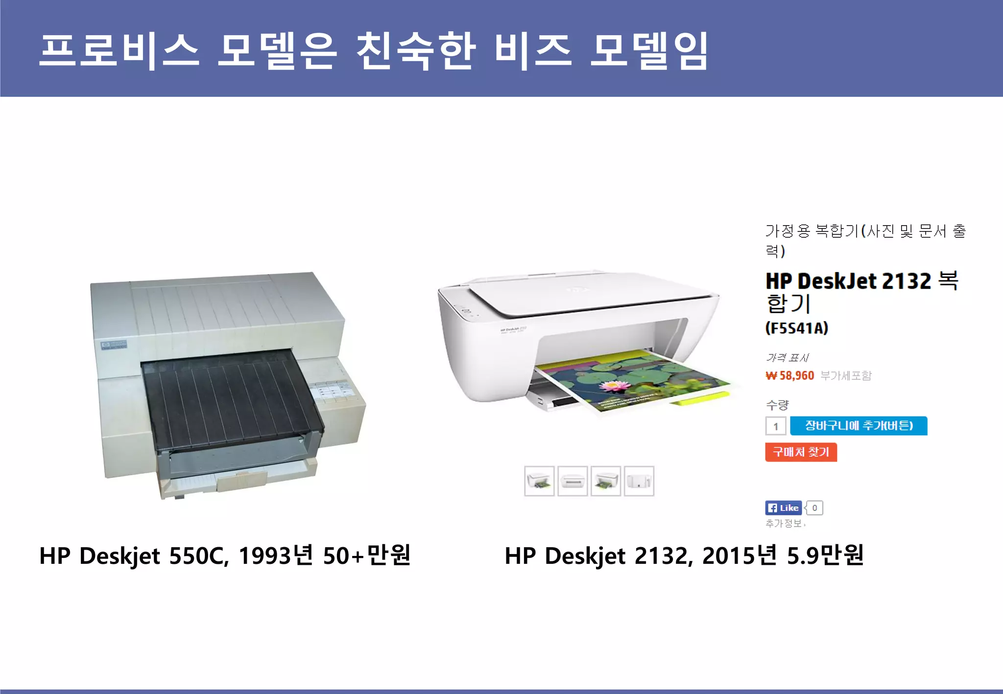 프로비스 모델은 친숙한 비즈 모델임
HP Deskjet 550C, 1993년 50+만원 HP Deskjet 2132, 2015년 5.9만원
 