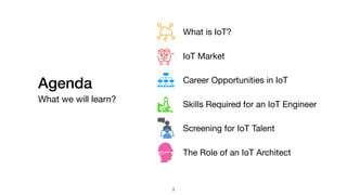 Agenda
What we will learn?
3
What is IoT?
IoT Market
Career Opportunities in IoT
Skills Required for an IoT Engineer
Screening for IoT Talent
The Role of an IoT Architect
 