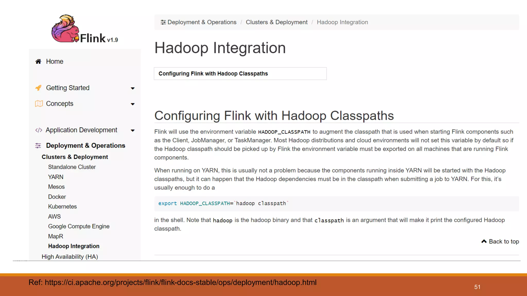 51
Ref: https://ci.apache.org/projects/flink/flink-docs-stable/ops/deployment/hadoop.html
 