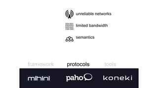 framework protocols
unreliable networks
limited bandwidth
semantics
tools
 