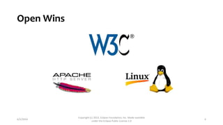 Open Wins
6/5/2014
Copyright (c) 2013, Eclipse Foundation, Inc. Made available
under the Eclipse Public License 1.0
4
 