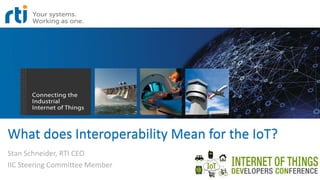 What does Interoperability Mean for the IoT?
Stan Schneider, RTI CEO
IIC Steering Committee Member
 
