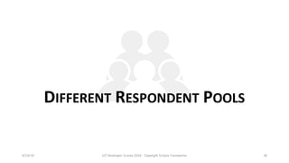 DIFFERENT RESPONDENT POOLS
4/14/16 IoT	Developer	Survey	2016	- Copyright	Eclipse	Foundation 36
 